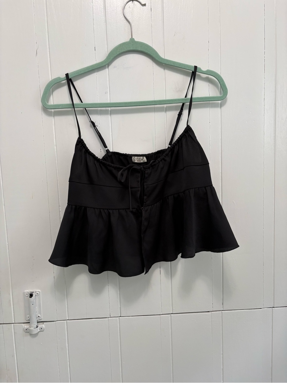 Free People Black Ruffle Hem Spaghetti Strap Tank Top